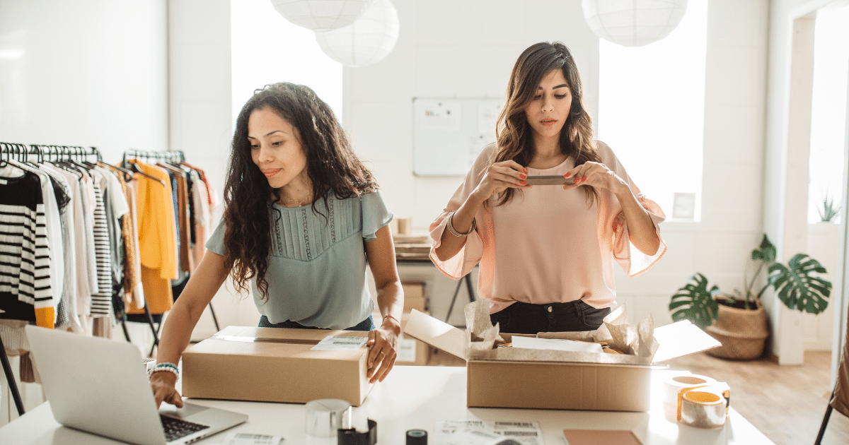 Women entrepreneurs managing business operations, showcasing teamwork and efficiency in a modern workspace.